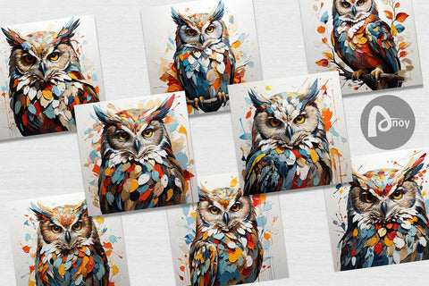 Digital Paper 3D Owl Painting Digital Pattern artnoy 