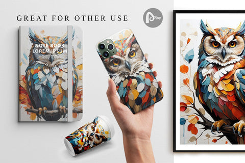 Digital Paper 3D Owl Painting Digital Pattern artnoy 