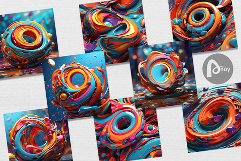 Digital Paper 3D Paint Swirling Colorful Digital Pattern artnoy 