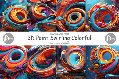 Digital Paper 3D Paint Swirling Colorful Digital Pattern artnoy 
