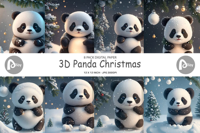 Digital Paper 3D Panda Christmas Digital Pattern artnoy 