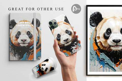 Digital Paper 3D Panda Painting Digital Pattern artnoy 