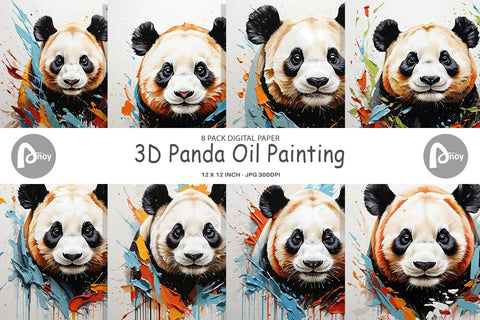 Digital Paper 3D Panda Painting Digital Pattern artnoy 