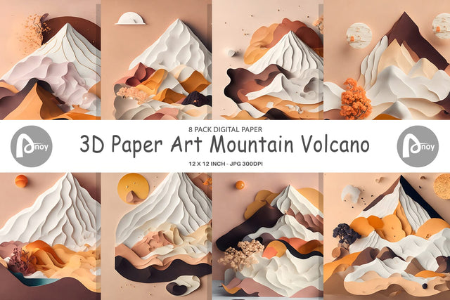 Digital Paper 3D Paper Art Mountain Digital Pattern artnoy 
