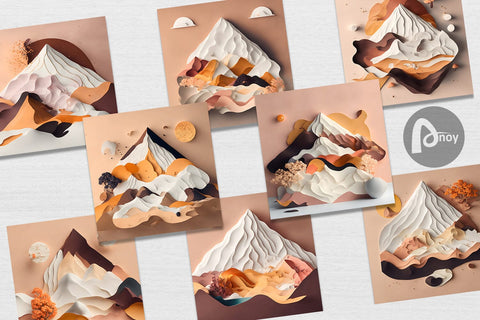 Digital Paper 3D Paper Art Mountain Digital Pattern artnoy 