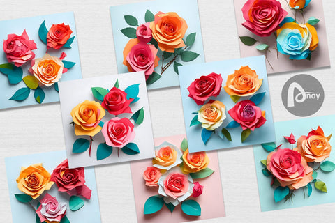 Digital paper 3D Paper Craft Roses Digital Pattern artnoy 