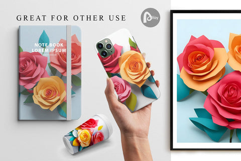 Digital paper 3D Paper Craft Roses Digital Pattern artnoy 