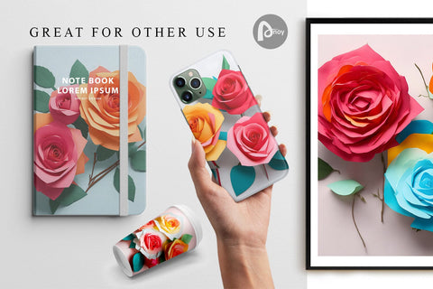 Digital paper 3D Paper Craft Roses Digital Pattern artnoy 