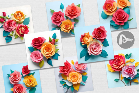 Digital paper 3D Paper Craft Roses Digital Pattern artnoy 