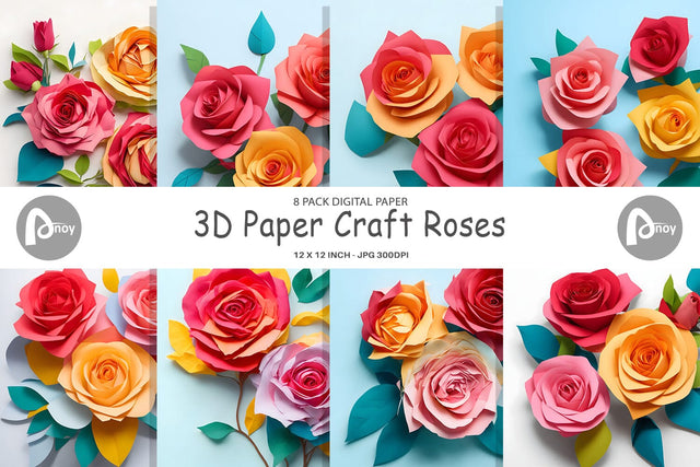 Digital paper 3D Paper Craft Roses Digital Pattern artnoy 