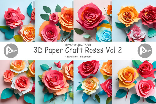 Digital paper 3D Paper Craft Roses Digital Pattern artnoy 