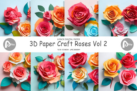 Digital paper 3D Paper Craft Roses Digital Pattern artnoy 