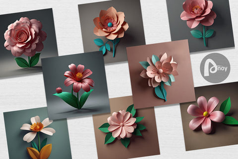 Digital Paper 3D Paper Cut Flower Digital Pattern artnoy 