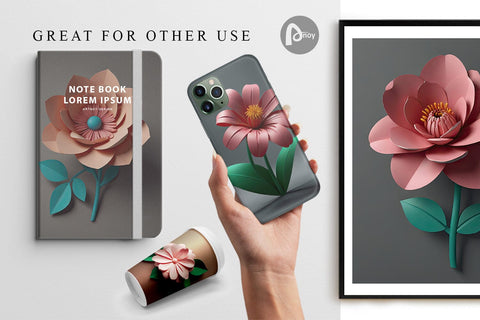 Digital Paper 3D Paper Cut Flower Digital Pattern artnoy 