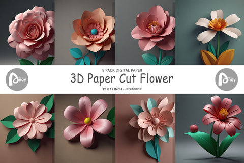 Digital Paper 3D Paper Cut Flower Digital Pattern artnoy 