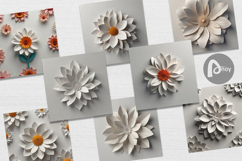 Digital Paper 3D Paper Cut White Flower Digital Pattern artnoy 