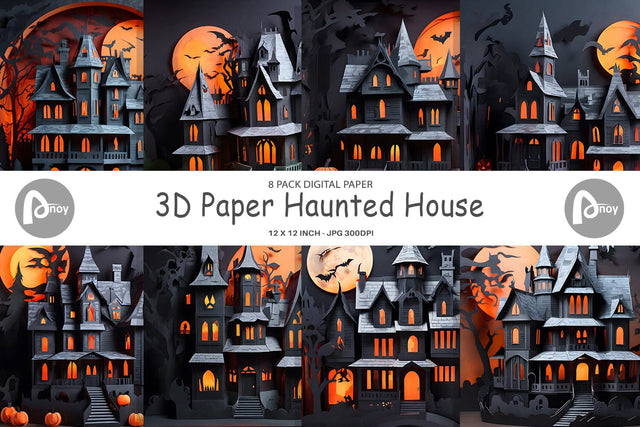 Digital Paper 3D Paper Haunted House Digital Pattern artnoy 