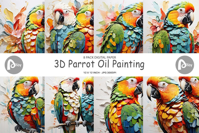 Digital Paper 3D Parrot Painting Digital Pattern artnoy 