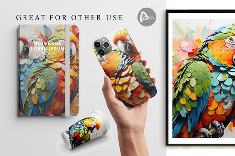 Digital Paper 3D Parrot Painting Digital Pattern artnoy 