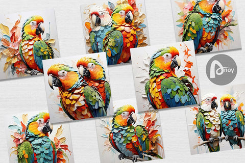 Digital Paper 3D Parrot Painting Digital Pattern artnoy 