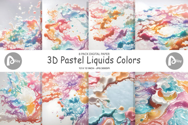 Digital Paper 3D Pastel Liquids Colors Digital Pattern artnoy 