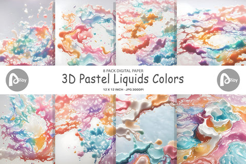 Digital Paper 3D Pastel Liquids Colors Digital Pattern artnoy 