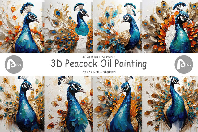 Digital Paper 3D Peacock Painting Digital Pattern artnoy 