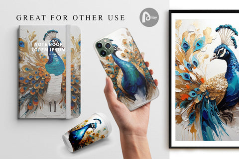 Digital Paper 3D Peacock Painting Digital Pattern artnoy 