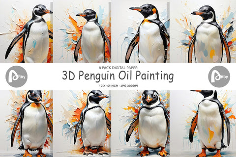 Digital Paper 3D Penguin Painting Digital Pattern artnoy 