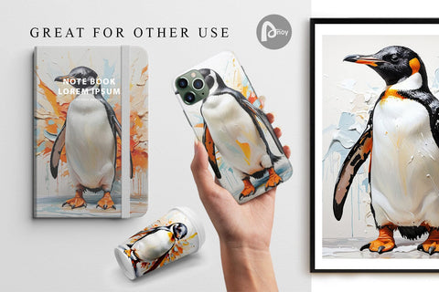 Digital Paper 3D Penguin Painting Digital Pattern artnoy 