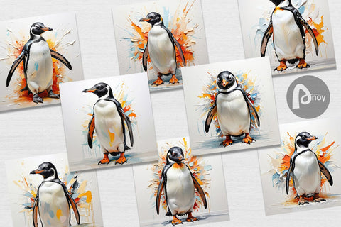 Digital Paper 3D Penguin Painting Digital Pattern artnoy 