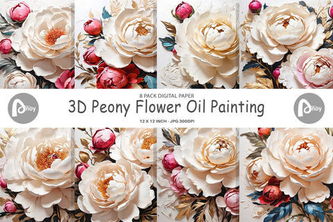 Digital Paper 3D Peony Flower Digital Pattern artnoy 