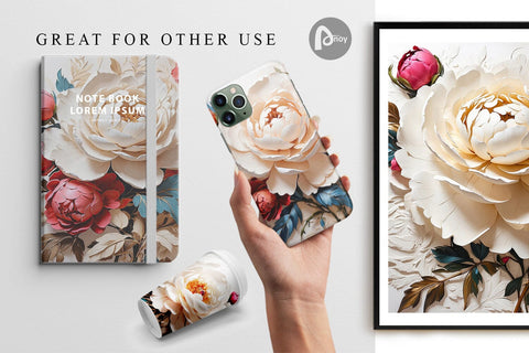 Digital Paper 3D Peony Flower Digital Pattern artnoy 