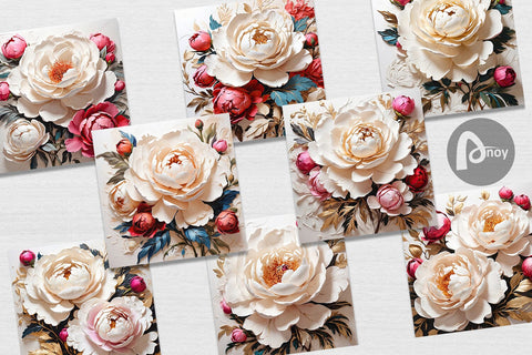 Digital Paper 3D Peony Flower Digital Pattern artnoy 