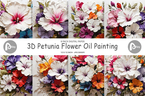 Digital Paper 3D Petunia Flower Digital Pattern artnoy 