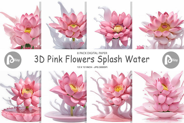 Digital Paper 3D Pink Flowers Digital Pattern artnoy 