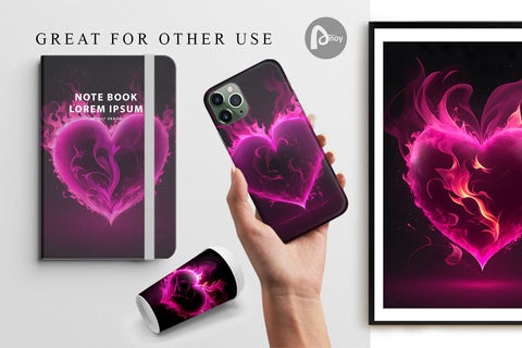 Digital Paper 3D Pink Heart Burning Digital Pattern artnoy 