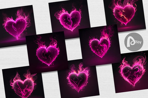 Digital Paper 3D Pink Heart Burning Digital Pattern artnoy 