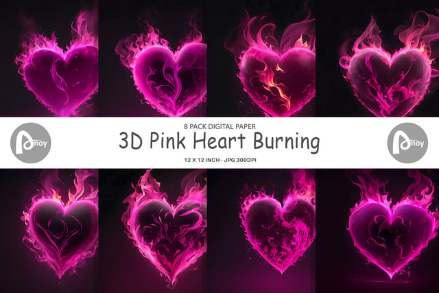 Digital Paper 3D Pink Heart Burning Digital Pattern artnoy 