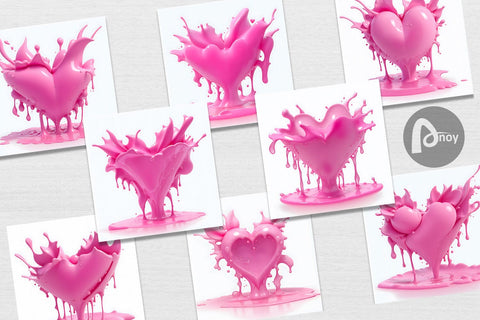 Digital Paper 3D Pink Heart Melt Digital Pattern artnoy 