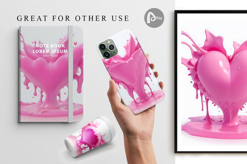 Digital Paper 3D Pink Heart Melt Digital Pattern artnoy 