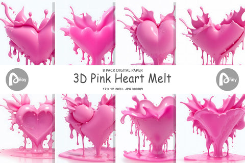 Digital Paper 3D Pink Heart Melt Digital Pattern artnoy 