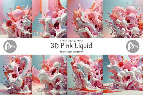 Digital Paper 3D Pink Liquid Digital Pattern artnoy 