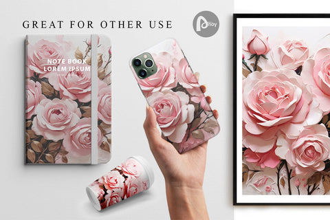 Digital Paper 3D Pink Rose Digital Pattern artnoy 