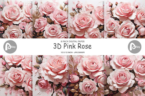 Digital Paper 3D Pink Rose Digital Pattern artnoy 