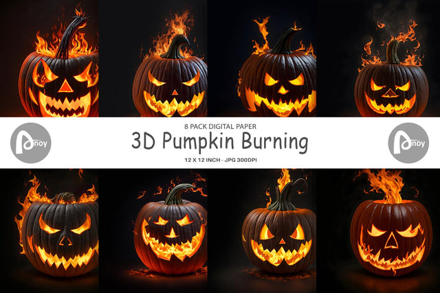 Digital Paper 3D Pumpkin Burning Digital Pattern artnoy 