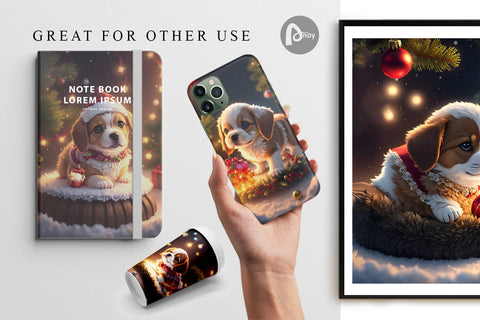 Digital Paper 3D Puppy with Christmas Digital Pattern artnoy 