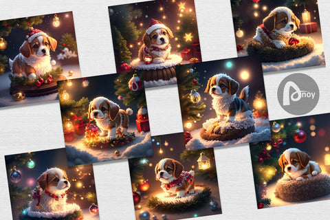 Digital Paper 3D Puppy with Christmas Digital Pattern artnoy 