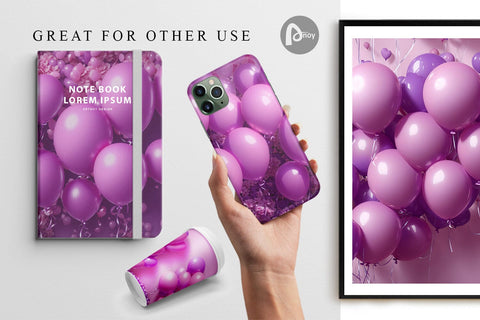 Digital paper 3D Purple Balloons Bunch Digital Pattern artnoy 