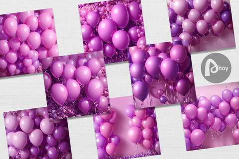 Digital paper 3D Purple Balloons Bunch Digital Pattern artnoy 